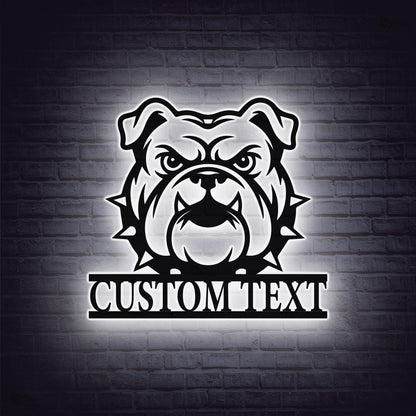 Custom Bull Dog Metal Wall Art LED Lights, Dog Lover Sign, Personalized Dog Name Sign, Dog Metal Art, Pet Lover Gift, Bull Dog Art