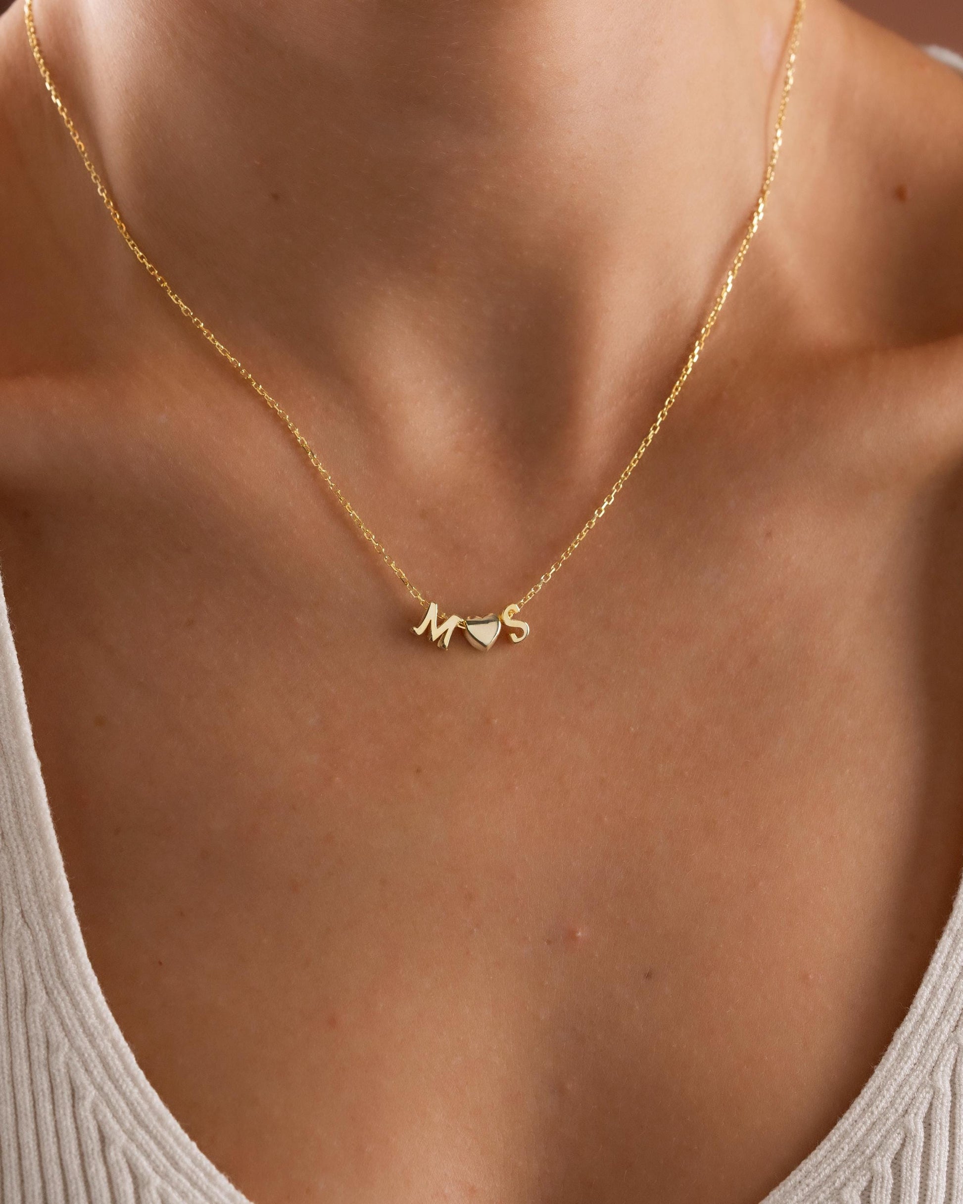 Gold Plated Initial Dainty Heart Necklace, Personalized Initial Necklace, Minimalist Necklace, Tiny Letter Necklace, Christmas Gift for her