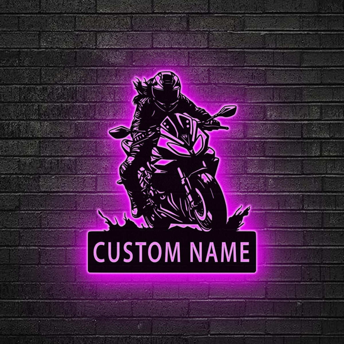 Custom Motocross Biker Metal Wall Art LED Lights Personalized Biker Name Sign