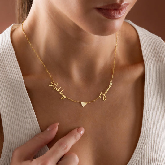 Name Necklace with Heart, Custom Couples Name Necklace, Name Necklace Gift for Wife, Two Name Necklace, Gift for Grandma, Mom Necklace