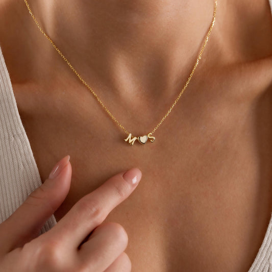 Gold Plated Initial Dainty Heart Necklace, Personalized Initial Necklace, Minimalist Necklace, Tiny Letter Necklace, Christmas Gift for her