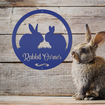 Rabbit Sign, Customizable Round Metal Sign, Rabbit House Sign