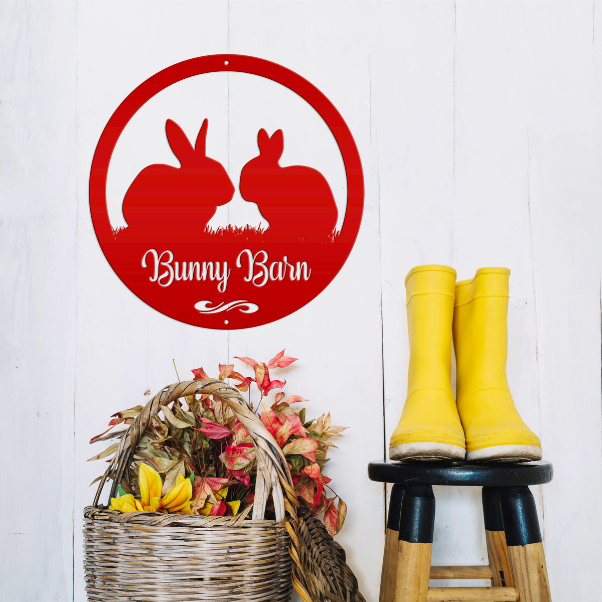 Rabbit Sign, Customizable Round Metal Sign, Rabbit House Sign