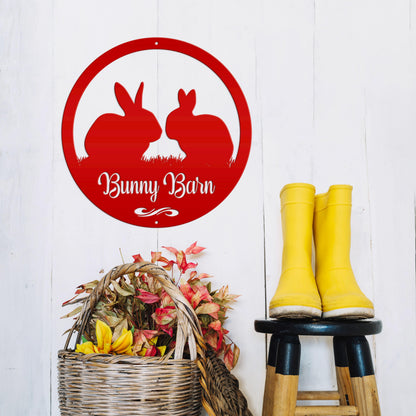 Rabbit Sign, Customizable Round Metal Sign, Rabbit House Sign