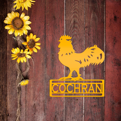 Rooster Decor Metal Sign, Farmhouse Signage, Rustic Home Decor, Personalized Gift Idea for the Chicken Lover, Poultry Farm Business Plaque