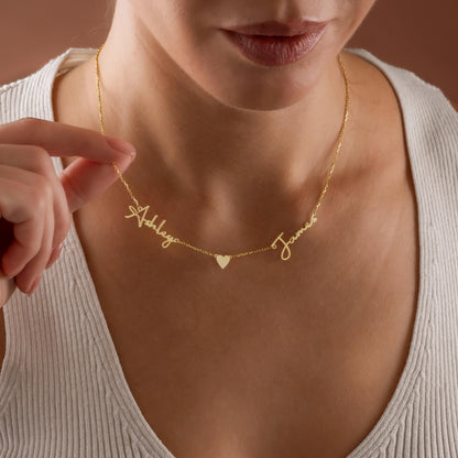 Name Necklace with Heart, Custom Couples Name Necklace, Name Necklace Gift for Wife, Two Name Necklace, Gift for Grandma, Mom Necklace