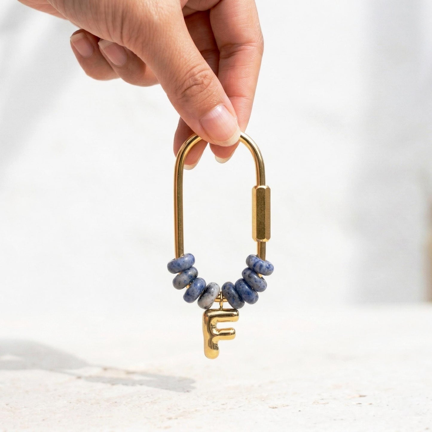 Personalized Beaded Gold Initial Natural Stone Letter Bag Charms, Custom Bridesmaid Gift, Backpack Accessory, gift for mom