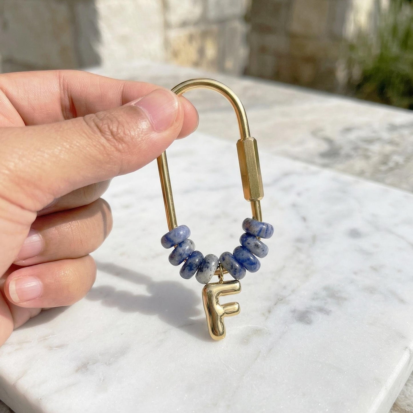 Personalized Beaded Gold Initial Natural Stone Letter Bag Charms, Custom Bridesmaid Gift, Backpack Accessory, gift for mom