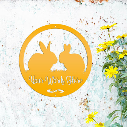 Rabbit Sign, Customizable Round Metal Sign, Rabbit House Sign