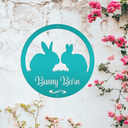 Rabbit Sign, Customizable Round Metal Sign, Rabbit House Sign