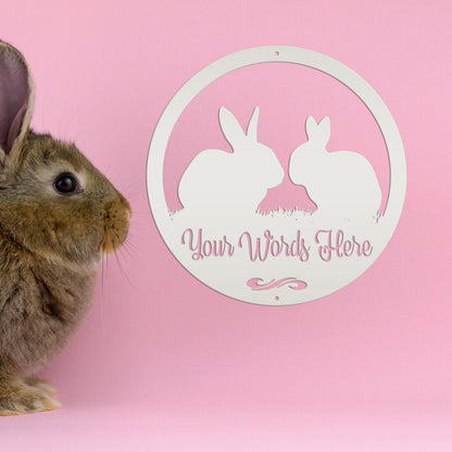 Rabbit Sign, Customizable Round Metal Sign, Rabbit House Sign