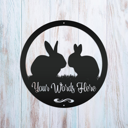Rabbit Sign, Customizable Round Metal Sign, Rabbit House Sign