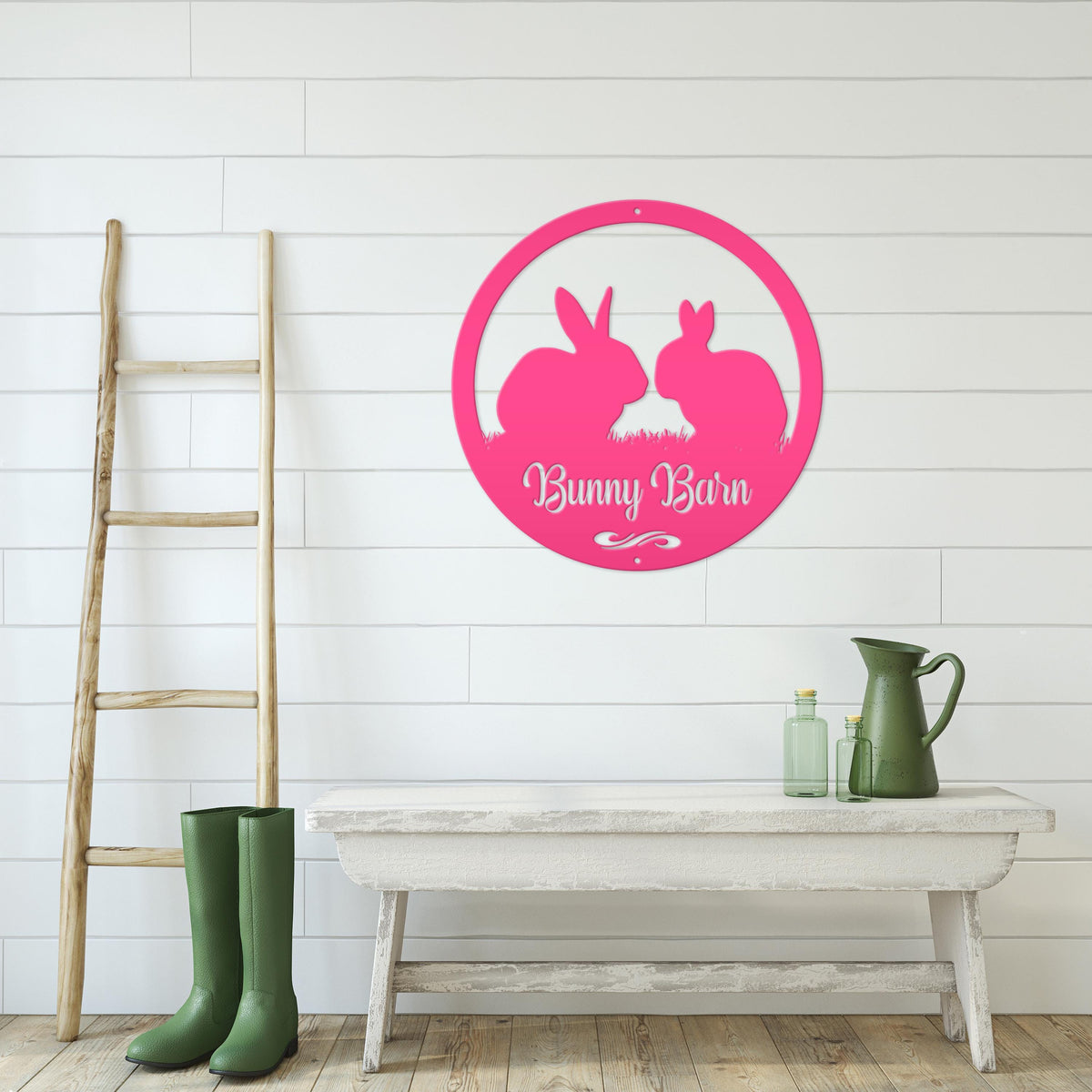 Rabbit Sign, Customizable Round Metal Sign, Rabbit House Sign