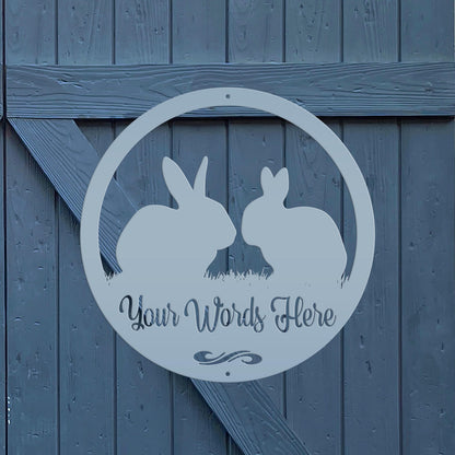Rabbit Sign, Customizable Round Metal Sign, Rabbit House Sign