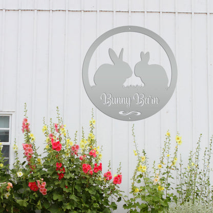 Rabbit Sign, Customizable Round Metal Sign, Rabbit House Sign