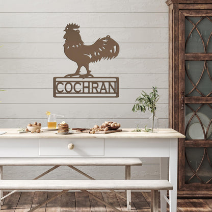 Rooster Decor Metal Sign, Farmhouse Signage, Rustic Home Decor, Personalized Gift Idea for the Chicken Lover, Poultry Farm Business Plaque