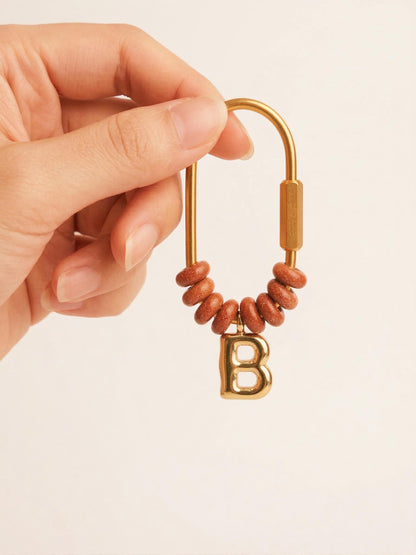 Personalized Initial Stone Keychain, Gold Letter Charm D-Ring Keyring, Custom Bridesmaid Gift, Backpack Accessory, New Car Keyring for Her