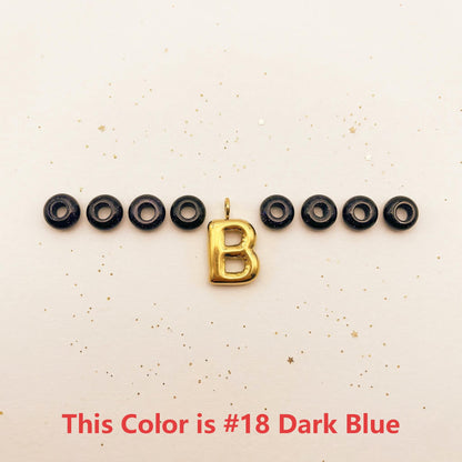 Personalized Initial Beaded Keychain, Blue Goldstone Letter Charm D-Ring Keyring, Custom Wedding Party Gift, Navy Blue Bag Accessory for Her