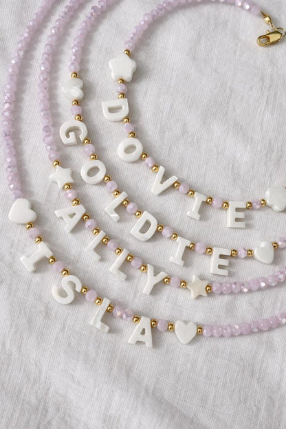 Pink Custom name necklace, mother of Pearl name necklace, beaded name necklace, birthday gift for little girls, Christmas gift for kids