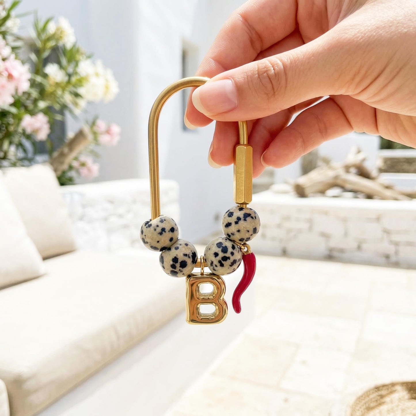 Personalized Beaded Initial Letter Natural Stone Keychains, Personalized Name Bag Charm, Bridesmaid Gift