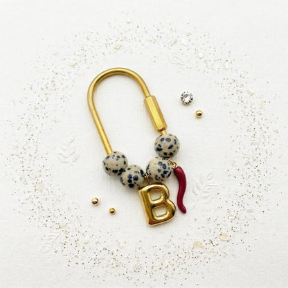Personalized Beaded Initial Letter Natural Stone Keychains, Personalized Name Bag Charm, Bridesmaid Gift