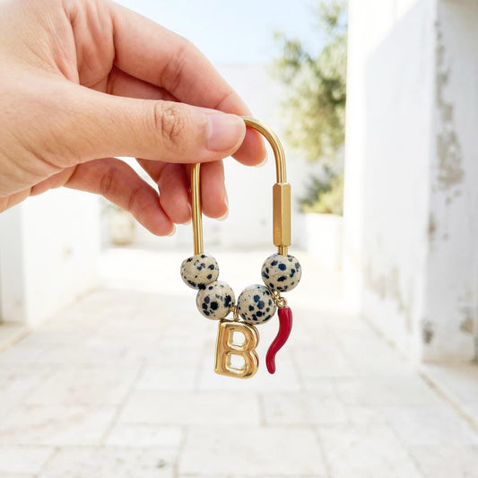 Personalized Beaded Initial Letter Natural Stone Keychains, Personalized Name Bag Charm, Bridesmaid Gift