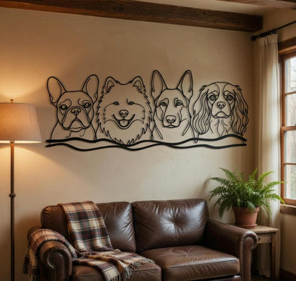 Minimalist Dog Line Art Metal Wall Decor, Modern Pet Portrait Wall Art for Dog Lovers Home Decor