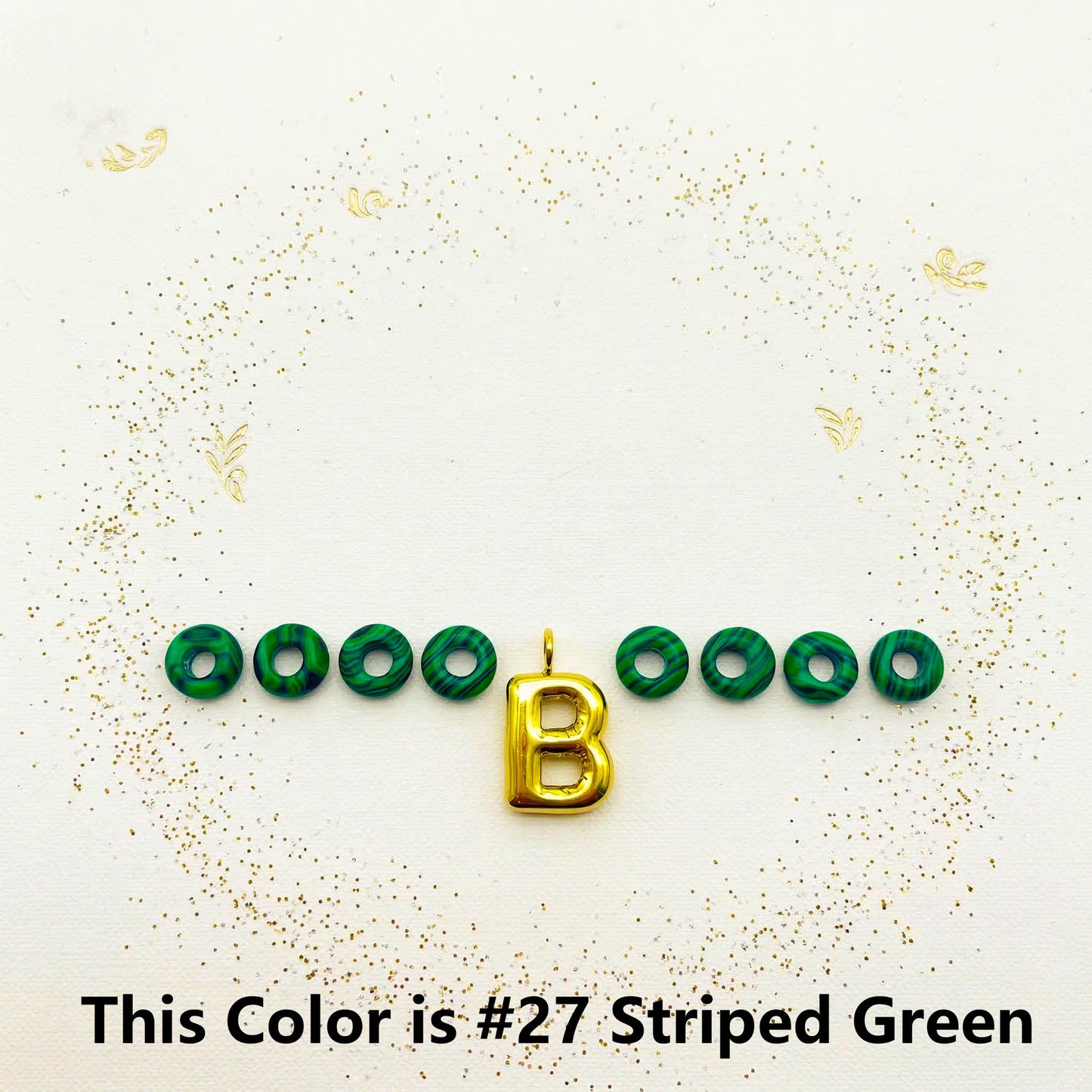 Personalized Initial Keychain, Malachite Beaded Letter Charm, Gold D-Ring Keyring, Green Stone Bag Charm, Custom Gift for Her