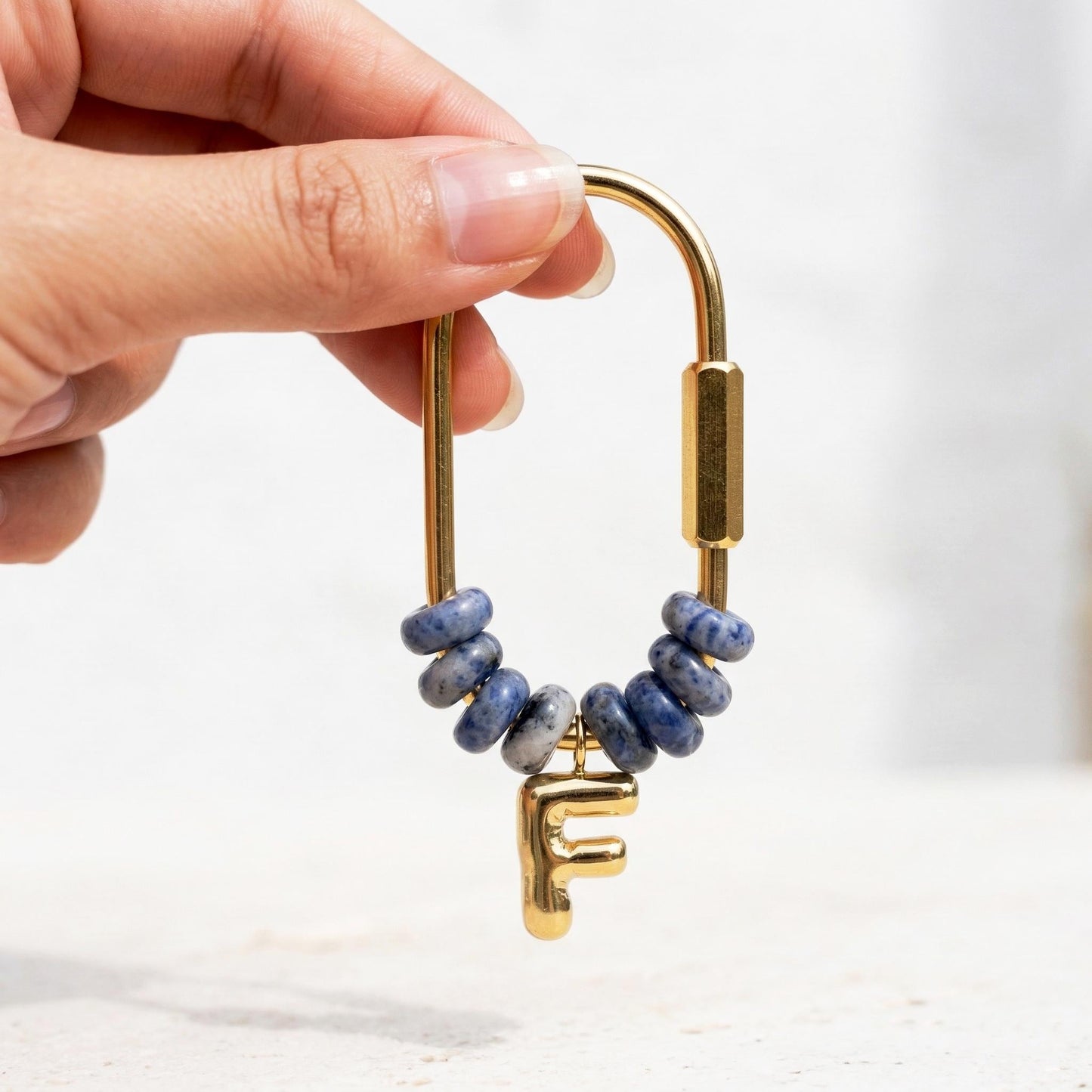 Personalized Beaded Gold Initial Natural Stone Letter Bag Charms, Custom Bridesmaid Gift, Backpack Accessory, gift for mom