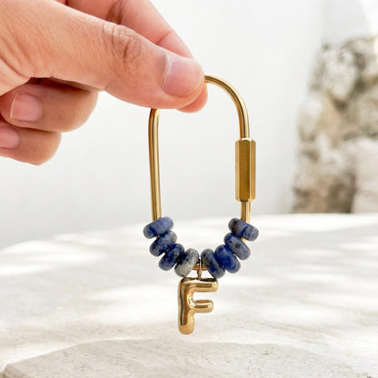 Personalized Beaded Gold Initial Natural Stone Letter Bag Charms, Custom Bridesmaid Gift, Backpack Accessory, gift for mom