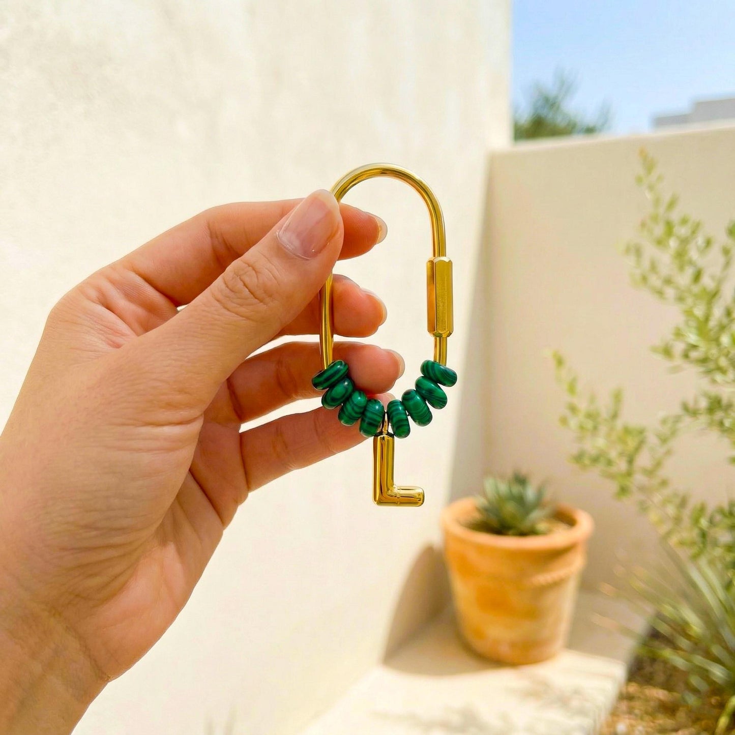Malachite Beaded Initial Keychain, Custom Gold Letter Bag Charm, Personalized Name Keyring, Bridesmaid Gift, Natural Stone Purse Charm