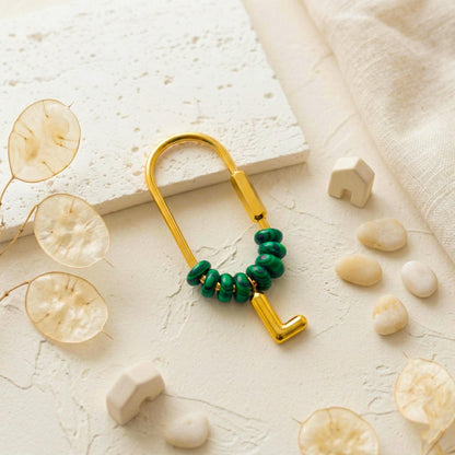 Malachite Beaded Initial Keychain, Custom Gold Letter Bag Charm, Personalized Name Keyring, Bridesmaid Gift, Natural Stone Purse Charm