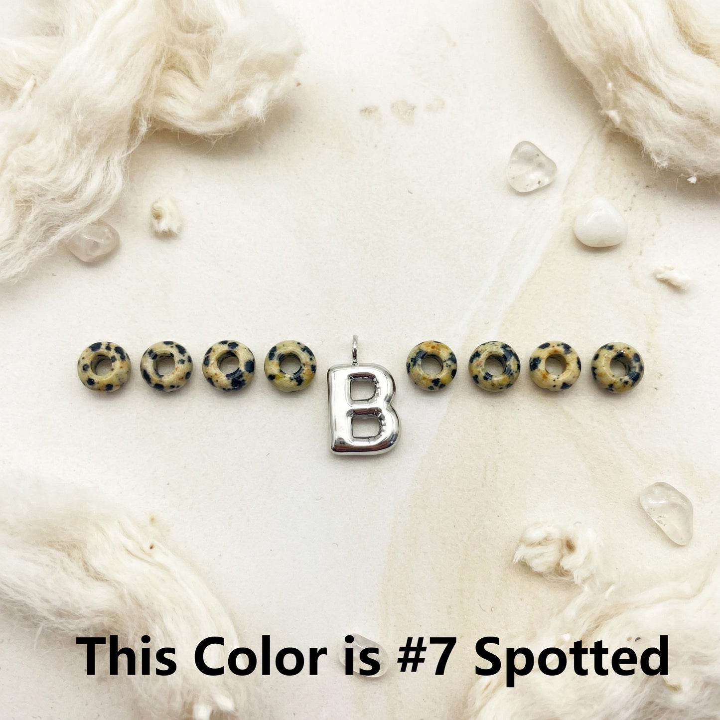 Custom Beaded Natural Stone Initial Bag Charm, Silver Plated Charm Accessory, Bridesmaids Gift