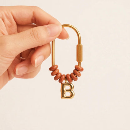 Personalized Initial Stone Keychain, Gold Letter Charm D-Ring Keyring, Custom Bridesmaid Gift, Backpack Accessory, New Car Keyring for Her