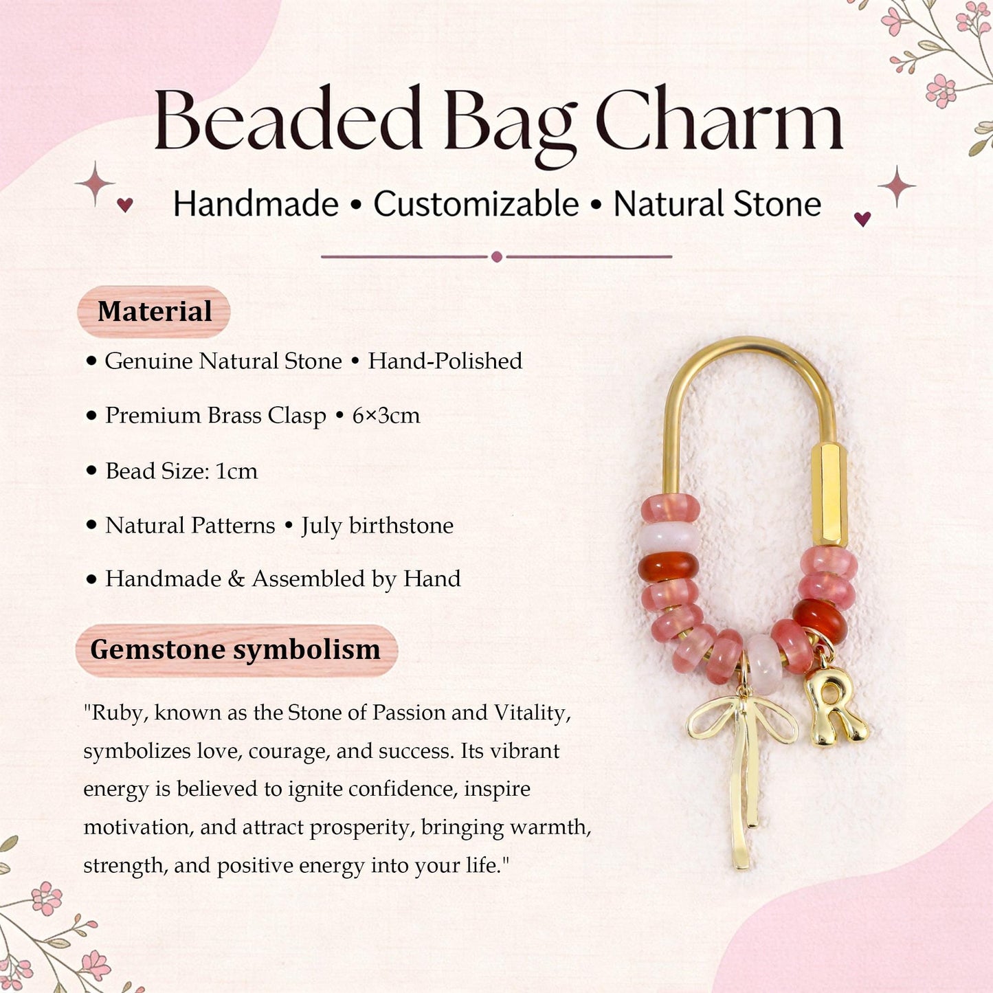 Custom keychain, personalized bag charm, initial and birthstone keychain, handbag accessory, bridesmaid gift, Christmas gift for her