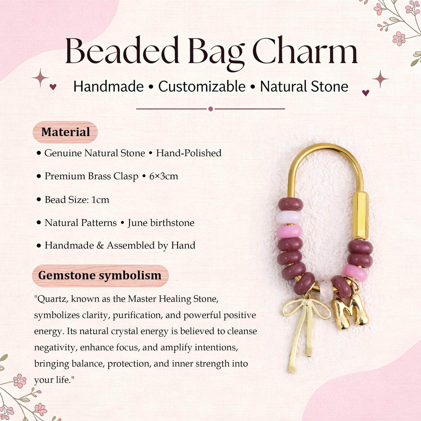 Custom keychain, personalized bag charm, initial and birthstone keychain, handbag accessory, bridesmaid gift, Christmas gift for her