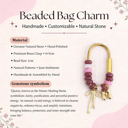 Healing Crystal Bag Charm Keychain, Natural Gemstone Beaded Purse Charm, Spiritual Gift, Handmade Crystal Keyring Accessory
