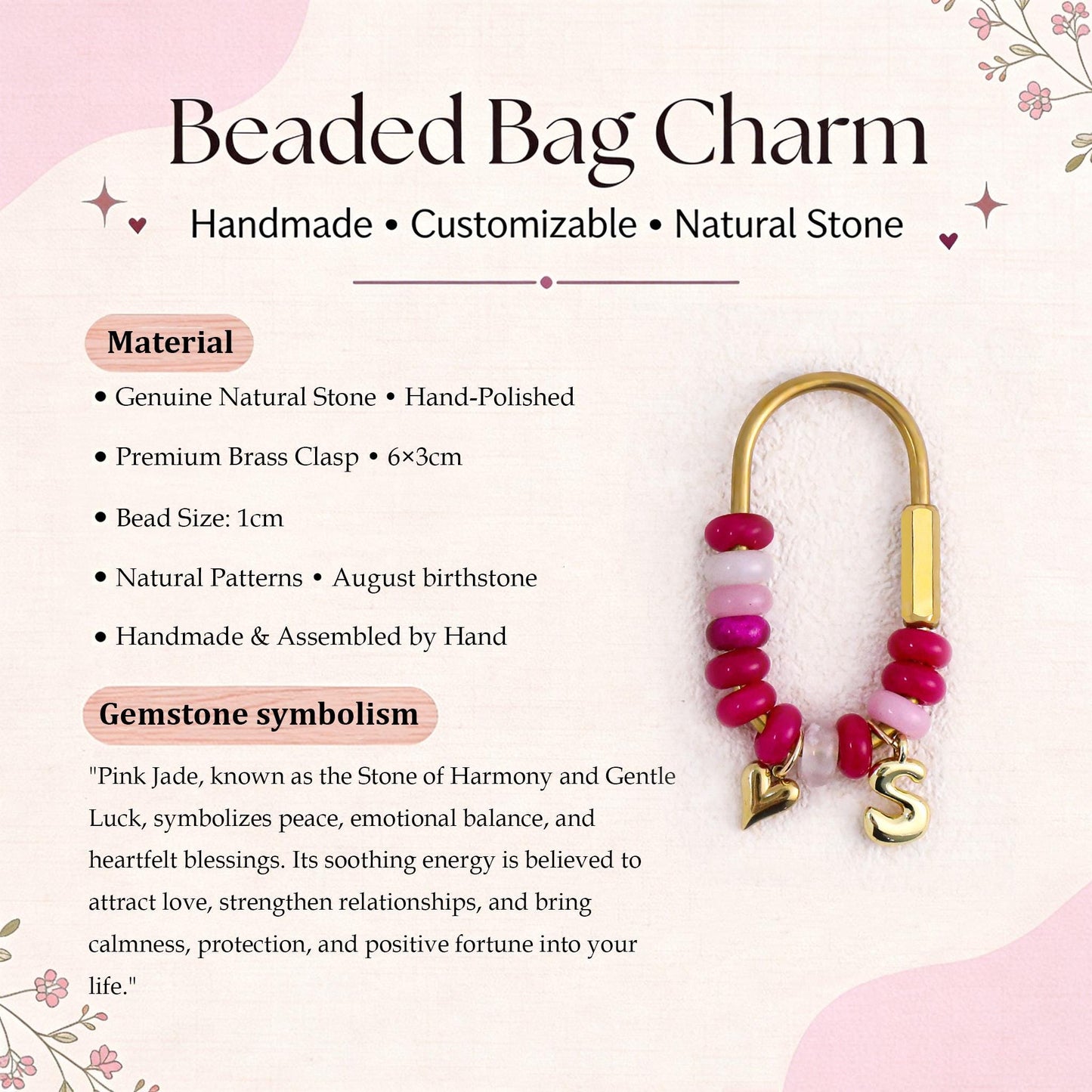 Custom keychain, personalized bag charm, initial and birthstone keychain, handbag accessory, bridesmaid gift, Christmas gift for her