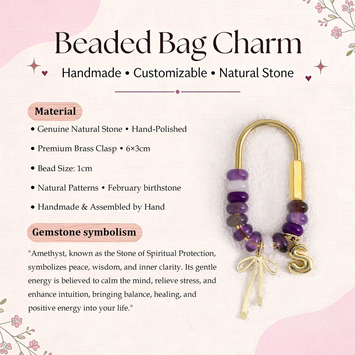 Custom keychain, personalized bag charm, initial and birthstone keychain, handbag accessory, bridesmaid gift, Christmas gift for her