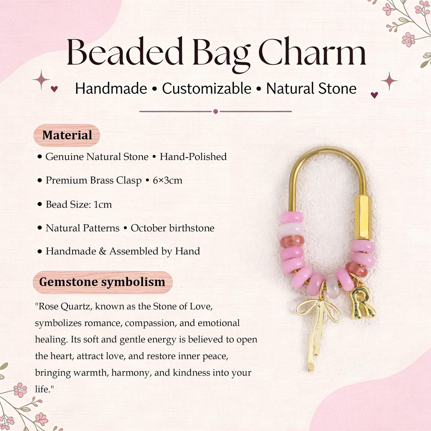 Custom keychain, personalized bag charm, initial and birthstone keychain, handbag accessory, bridesmaid gift, Christmas gift for her