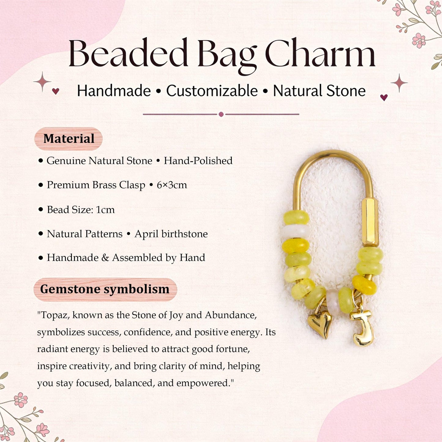Custom keychain, personalized bag charm, initial and birthstone keychain, handbag accessory, bridesmaid gift, Christmas gift for her