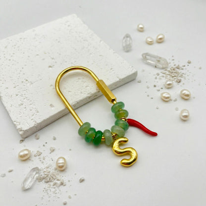 Custom Gold Initial Natural Stone Bag Charm, Beaded Personalized Keychain with Lucky Chili Pendant, Bridesmaid Gift