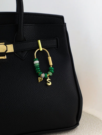 Custom keychain, personalized bag charm, initial and birthstone keychain, handbag accessory, bridesmaid gift, Christmas gift for her