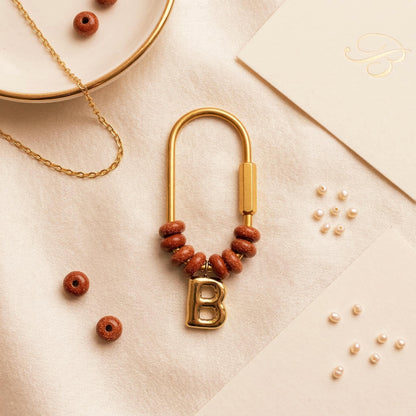 Personalized Initial Stone Keychain, Gold Letter Charm D-Ring Keyring, Custom Bridesmaid Gift, Backpack Accessory, New Car Keyring for Her