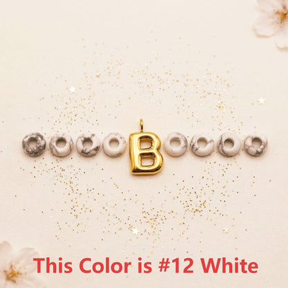 Personalized Initial Keychain, White Howlite Beaded Letter Charm, Gold D-Ring Keyring, Marble Style Bag Charm,Custom Bridesmaid Gift for Her