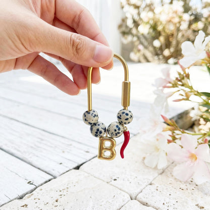 Personalized Beaded Initial Letter Natural Stone Keychains, Personalized Name Bag Charm, Bridesmaid Gift
