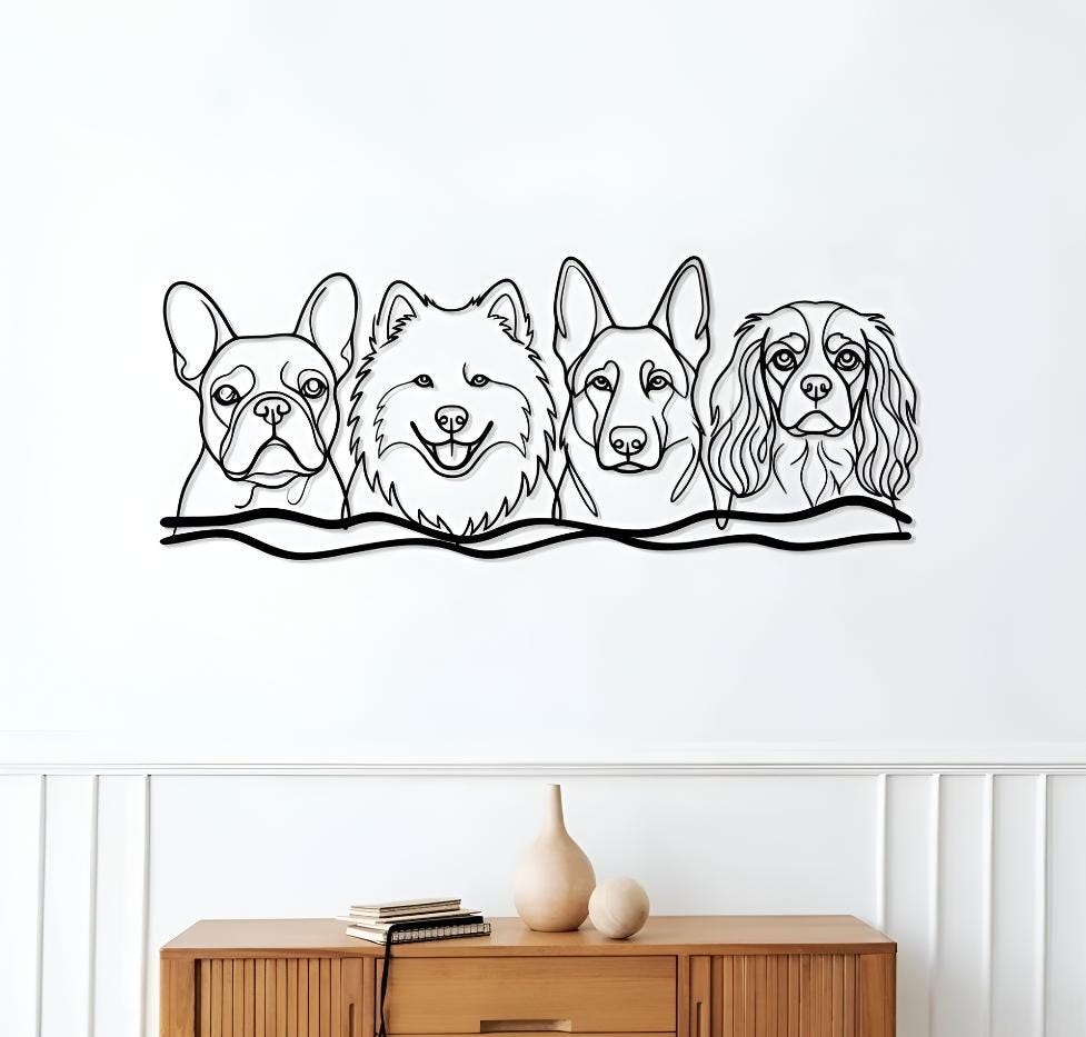 Minimalist Dog Line Art Metal Wall Decor, Modern Pet Portrait Wall Art for Dog Lovers Home Decor