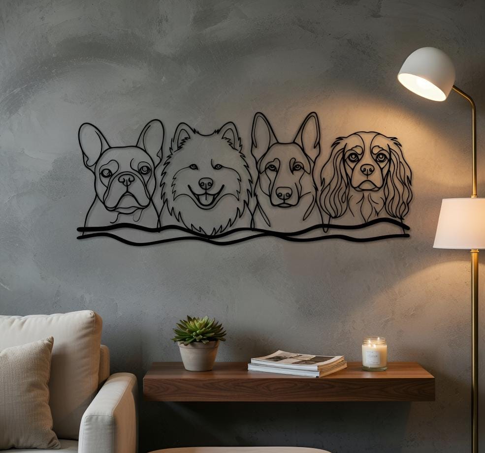 Minimalist Dog Line Art Metal Wall Decor, Modern Pet Portrait Wall Art for Dog Lovers Home Decor