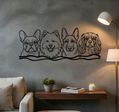 Minimalist Dog Line Art Metal Wall Decor, Modern Pet Portrait Wall Art for Dog Lovers Home Decor