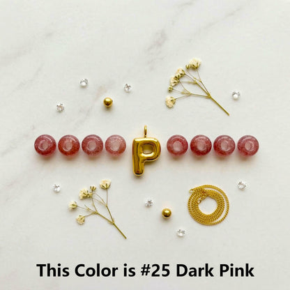 Personalized Initial Keychain, Strawberry Quartz Beaded Letter Charm, Gold D-Ring Keyring, Pink Crystal Bag Charm, Custom Bridesmaid Gift